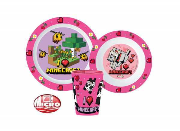 Minecraft Pink 3Pcs Micro Dinner Set